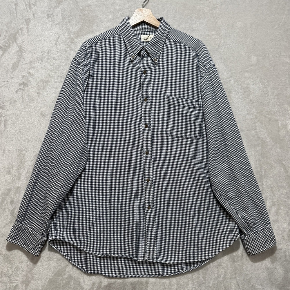 Vintage J Crew Shirt Men's L Black Button Front Houndstooth‎ Oarsman Long Sleeve